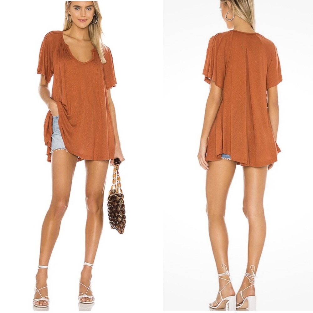 Free People Lovely Day Redtile Tunic Top Tee Size XSmall